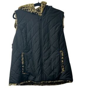 Kristen Blake Black & Tan Leopard Print Reversible Vest Size Medium